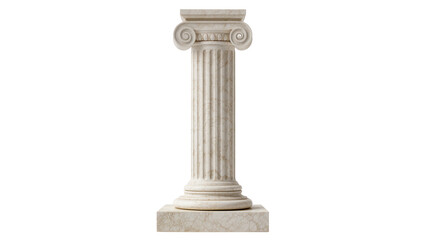 Isolated elegant ancient marble Ionic column featuring a fluted shaft and decorative pedestal © Andrei