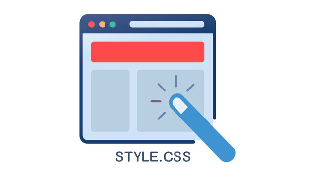 Colorful website wireframe vector icon illustration featuring a browser window with layout blocks and a magic wand tool for CSS styling, UI/UX design, and front-end development customization.