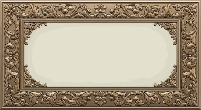 Ornate vintage rectangular frame with floral scrollwork and a cream-colored background