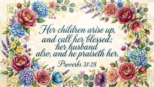 Elegant Floral Wreath with Proverbs 31 Scripture About a Godly Woman