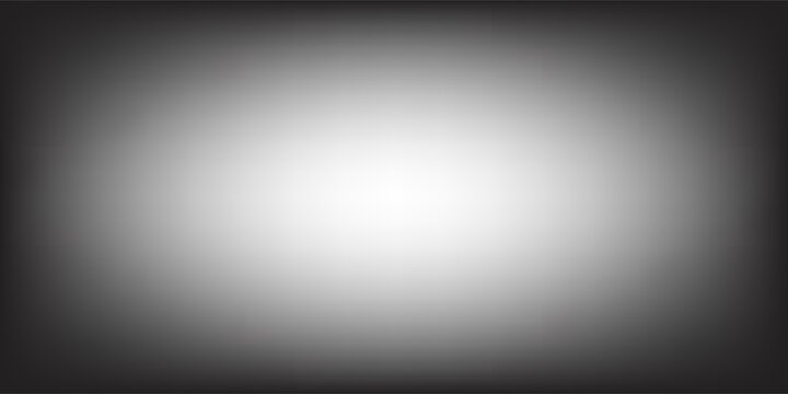 Dark radial fading vignette effect background. Black round blurred gradient wallpaper. Transparent frame backdrop for studio shot, photo template, poster template. Vector vanishing border cadre