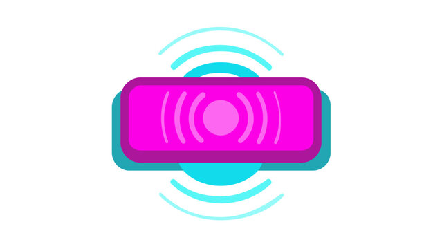 Modern flat vector icon illustration of a magenta interaction button with cyan signal waves, perfect for UX/UI design, wireless connectivity concepts, sensor feedback, and digital interfaces.