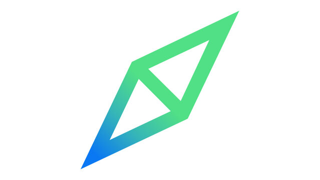 Minimalist vector icon illustration of a stylized compass needle with a vibrant blue and green gradient, perfect for modern UI/UX design, navigation apps, and digital interface kits.