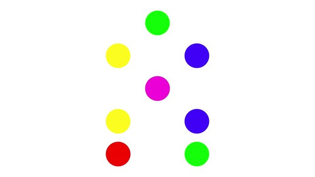 Colorful abstract circles moving in two vertical columns. Vibrant dots animation suitable for backgrounds or loading screens.