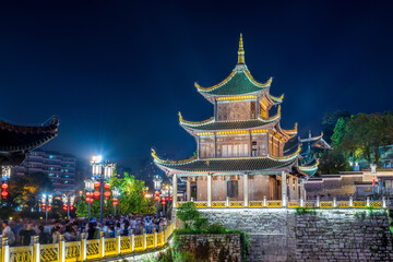 Fototapeta premium The night view of Jiaxiu Tower in Nanming District, Guiyang City, Guizhou Province, China