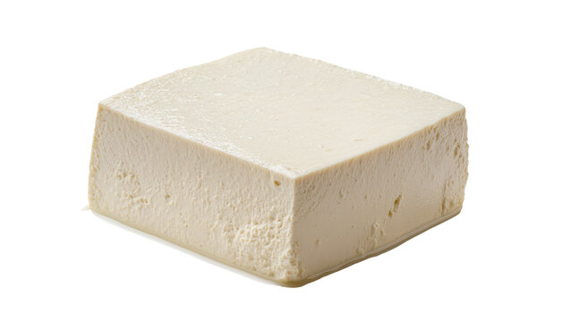 Isolated fresh raw block of firm tofu, healthy plant-based protein ingredient for vegan diet