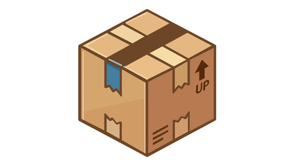 Fototapeta premium Cardboard box vector icon for packaging and shipping. Flat minimalist illustration of a sealed brown parcel with an up arrow symbol, perfect for logistics, delivery, e-commerce, and moving. Vector.