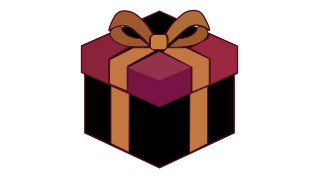Elegant vector icon illustration of a luxury gift box featuring a black base, a deep red lid, and a shiny gold ribbon bow. Isometric 3D packaging design for holidays, birthdays, and special events.