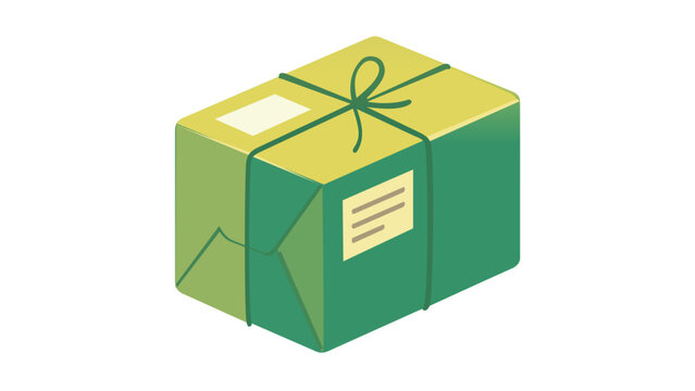 Eco-friendly green parcel box vector icon illustration for shipping and delivery services. Minimalist flat design of a tied package with labels, perfect for logistics and e-commerce branding.