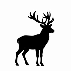Fototapeta premium Majestic male deer stag with large antlers standing in profile view, wild animal silhouette in flat vector style isolated on white background, nature and wildlife concept