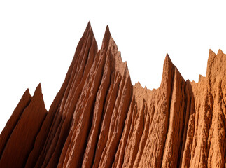 Isolated dramatic red rock formations with sharp peaks, rugged eroded texture, and shadows © Ioana