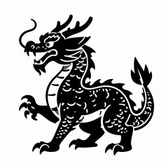 Fototapeta premium Intricate Black and White Mythical Dragon Vector Illustration, Fierce Legendary Creature in Traditional Woodcut Engraving Style, Isolated Fantasy Monster Graphic for Creative Design Projects