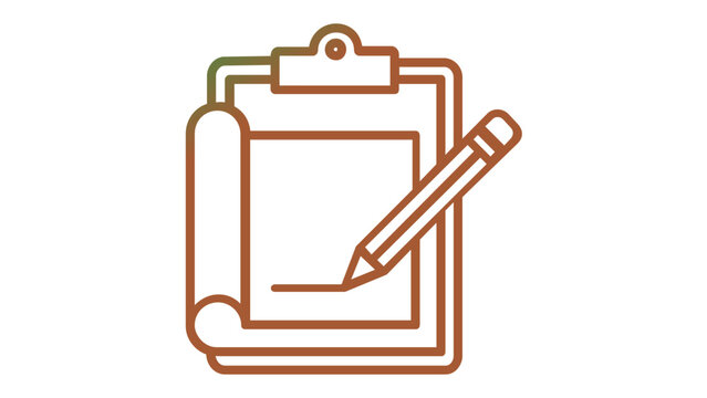 Green gradient vector icon of a clipboard with a pencil writing on a document. Minimalist digital illustration for task management, business reports, or education. Scalable AI-generated graphic.
