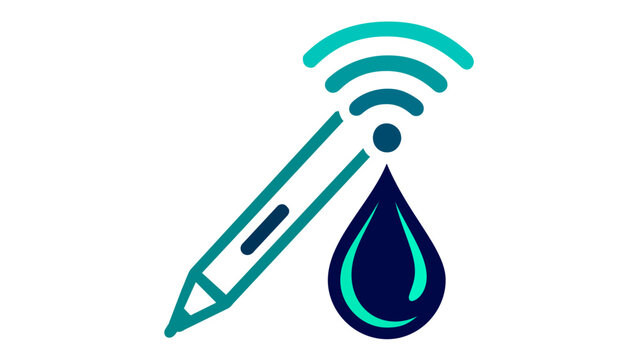 Digital ink pen icon with Wi-Fi signal and water drop, a minimalist vector illustration for smart writing technology, creative design, and wireless connectivity concepts, AI-generated graphic.