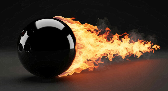Flaming Bowling Ball Speeds Down Lane, Intense Sport Action