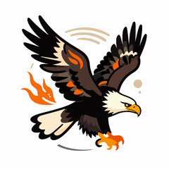 Naklejka premium Majestic Bald Eagle in Dynamic Diving Pose, Flat Vector Illustration of a Bird of Prey with Traditional Tattoo Style Accents, Isolated Graphic for Wildlife and Strength Concepts