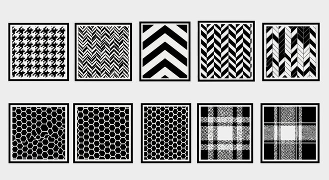 Black and White Geometric Patterns Collection: Textures, Stripes, Dots, Plaid, Houndstooth
