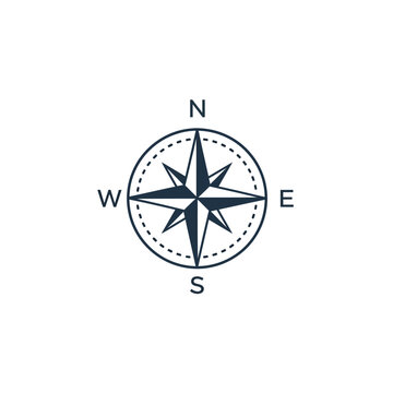 A detailed illustration of a compass rose showing cardinal directions and a circular dotted border on a white background