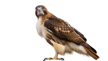 Isolated majestic red-tailed hawk, powerful bird of prey standing and looking straight ahead © Ioana