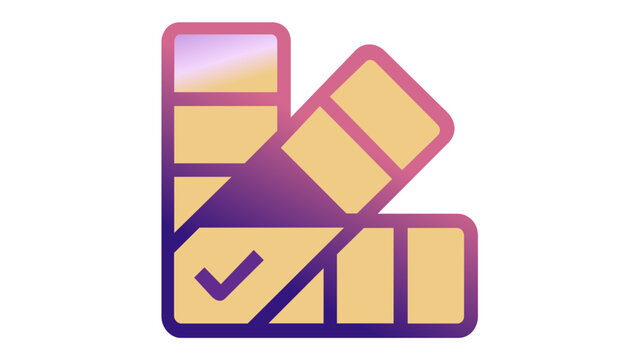 Vibrant minimalist vector icon illustration of a color swatch palette fan with a purple and yellow gradient, ideal for graphic design, color theory, branding, and creative digital art projects.