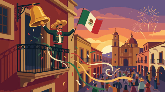 Patriotic Mexican Grito de Dolores Celebration Illustration