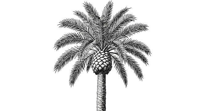 Vintage Palm Tree Illustration: Tropical Plant with Detailed Fronds and Trunk
