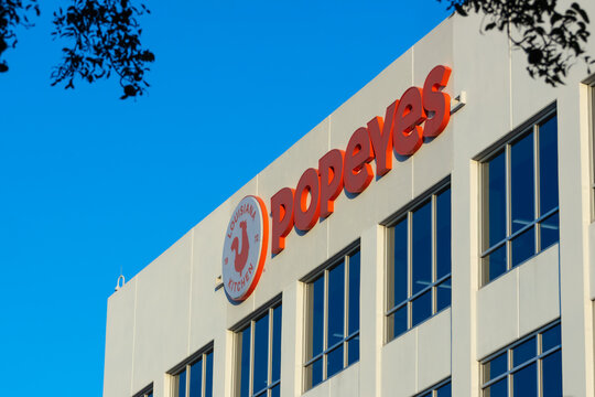 Popeyes Louisiana Kitchen corporate office building sign in Miami, Florida.