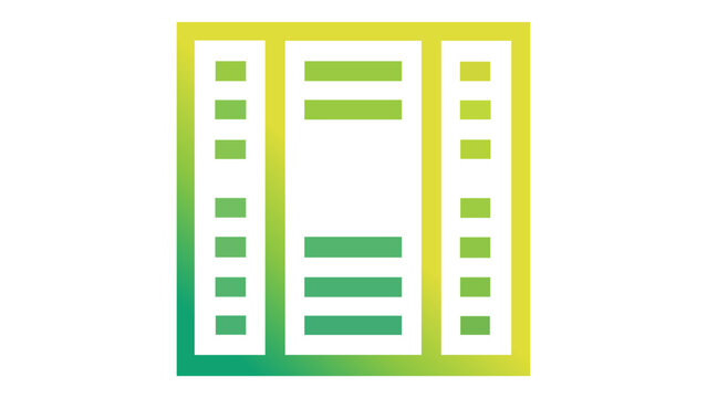 Modern green and yellow gradient vector icon illustration representing a structured page layout design with columns and content blocks, ideal for UI/UX, web development, and digital publishing.