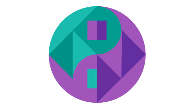 Modern Geometric Yin Yang Vector Icon Illustration, Abstract Flat Design Balance Symbol with Teal and Purple Low-Poly Triangles, Minimalist Scalable Graphic for Harmony and Duality