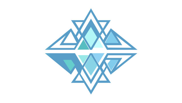 Abstract symmetrical teal and blue geometric diamond vector illustration, featuring layered triangles and sharp lines, ideal for modern page flow layout design, branding, and digital interfaces.