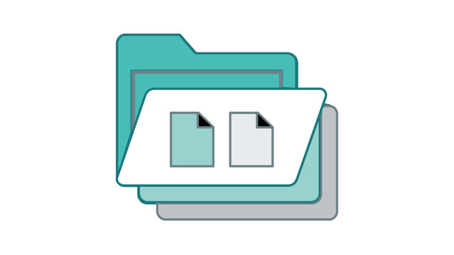 Vector illustration of a modern flat page structure icon featuring stacked teal and grey folders with document symbols, ideal for web design, file management, and organizational concepts.