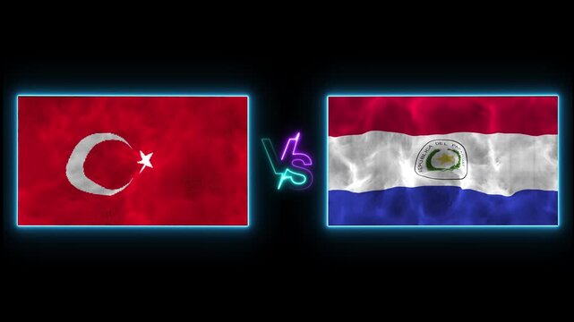 4K Turkiye vs Paraguay Flags Waving for 2026 World Football Tournament. World Football 2026 Matchup: Turkiye vs Paraguay Flag Wave Loop
