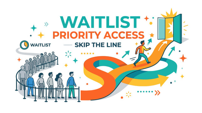 Waitlist Concept Priority Access and Skipping the Queue Cartoon