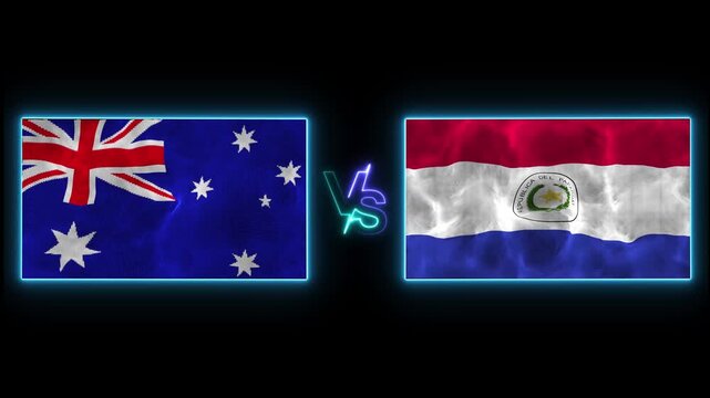 4k Paraguay vs Australia Flags Waving for 2026 World Football Tournament. World Football 2026 Matchup: Paraguay vs Australia Flag Wave Loop
