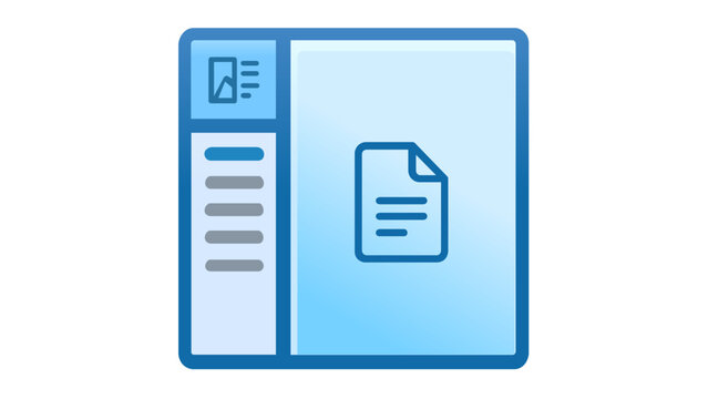 Professional blue vector icon illustration of a digital document management interface for financial consulting, business reporting, and data analysis, featuring a clean minimalist flat design.