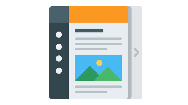 Vector icon illustration of a financial consulting report or business document interface. Features a clean layout with an orange header, sidebar navigation, and a landscape image placeholder.