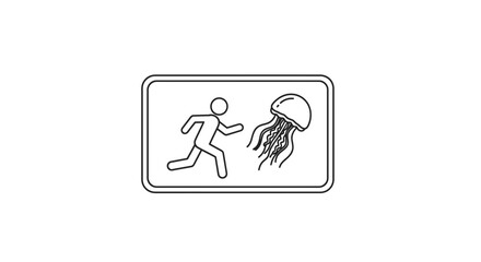 Fototapeta premium Running Man Fleeing From Jellyfish - Danger Symbol