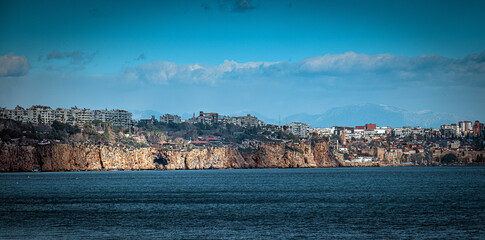 Obraz premium Antalya, Lara, Turkey. Mediterranean Sea and Gulf of Antalya. Falezler in a bright sunny day.