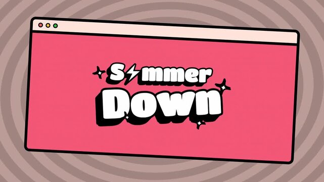 Vibrant 'Summer Down' text illustration inside a nostalgic web browser frame, conveying a cool, relaxed digital age vibe