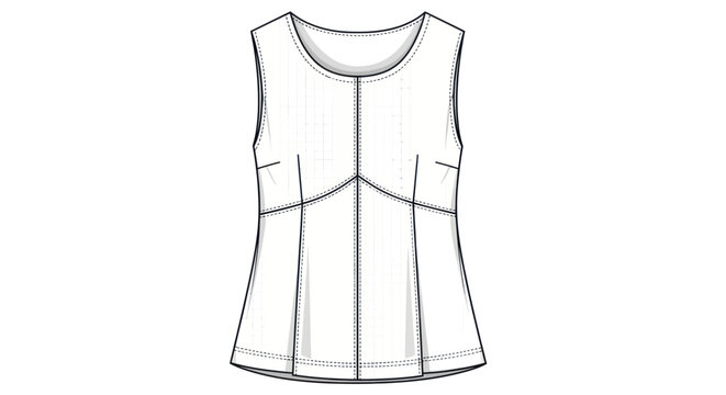 Fashion illustration of a sleeveless A-line top with dart details