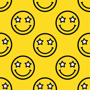 Happy Smiley Face with Star Eyes Pattern.