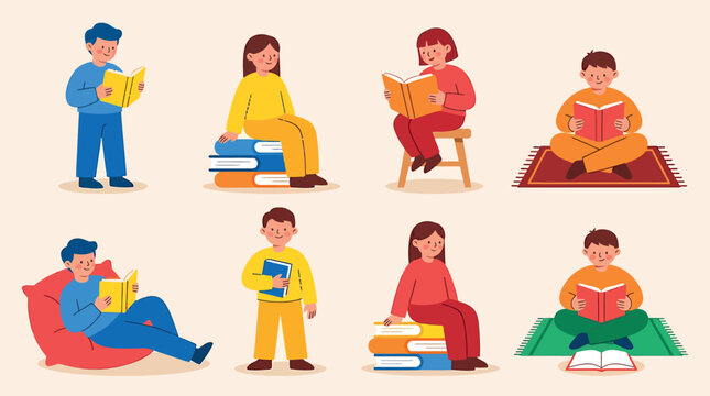 Illustrative depiction of individuals engrossed in reading books