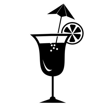 Tropical Cocktail Glass With Umbrella and Citrus Garnish Summer Drink 