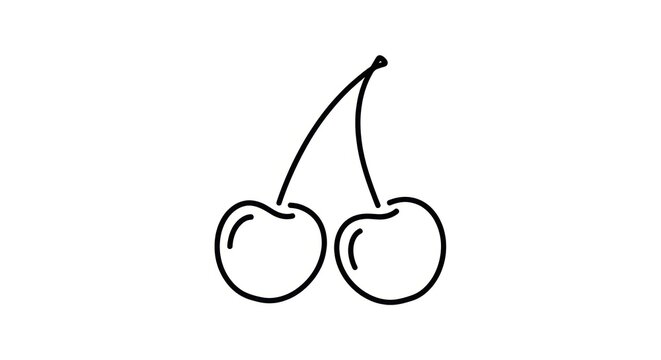 Minimalist illustration featuring two cherries connected by a single stem