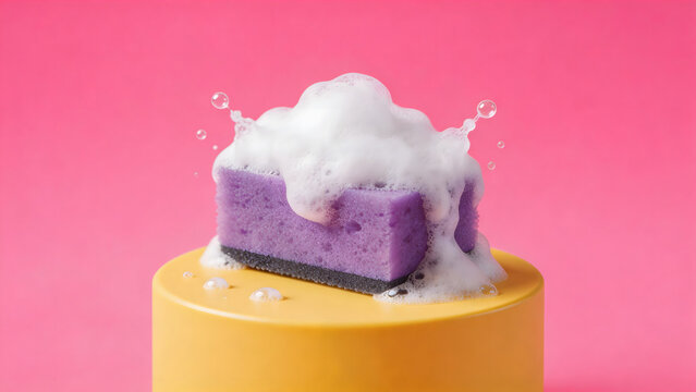 Purple sponge with foam on yellow stand