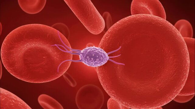 Microscopic World of Blood: A close-up view reveals the intricate dance of blood cells, with platelets interacting amidst the vibrant red erythrocytes.