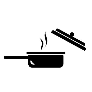 Steaming cooking pan with open lid 