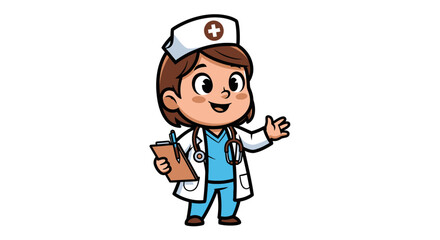Fototapeta premium Cartoon nurse with clipboard smiling.