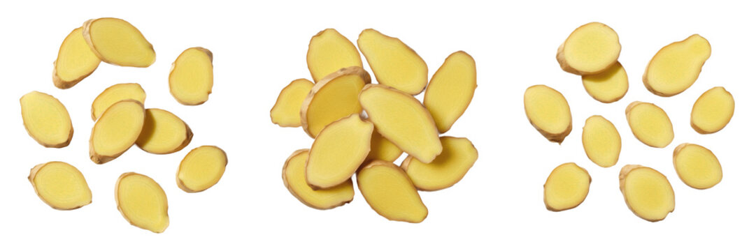 Ginger sliced pieces (Zingiber officinale) - Jengibre - Gingembre - Organic Herbal Root for Wellness, Traditional Medicine, and Healthy Culinary Ingredients - SEO Optimized Natural Plant Background