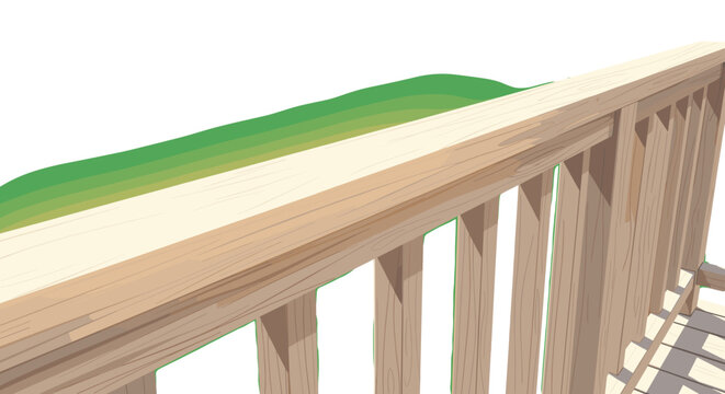 Wooden Deck Railing Illustration: Outdoor Living Design Element for Construction, Vector Graphics, Patio Safety Feature isolated on transparent background.